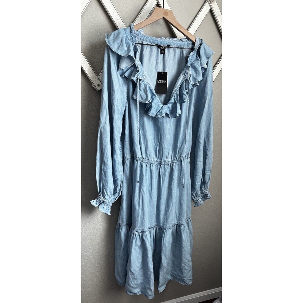 NWT! Lauren Ralph Lauren Women's 12 Tie Blouson Sleeve Dress Lyocell